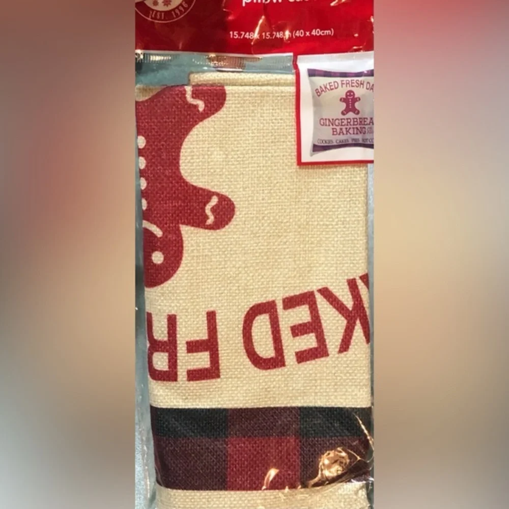 Burlap Christmas holiday candy cane red graphic print décor‎ pillow cases new